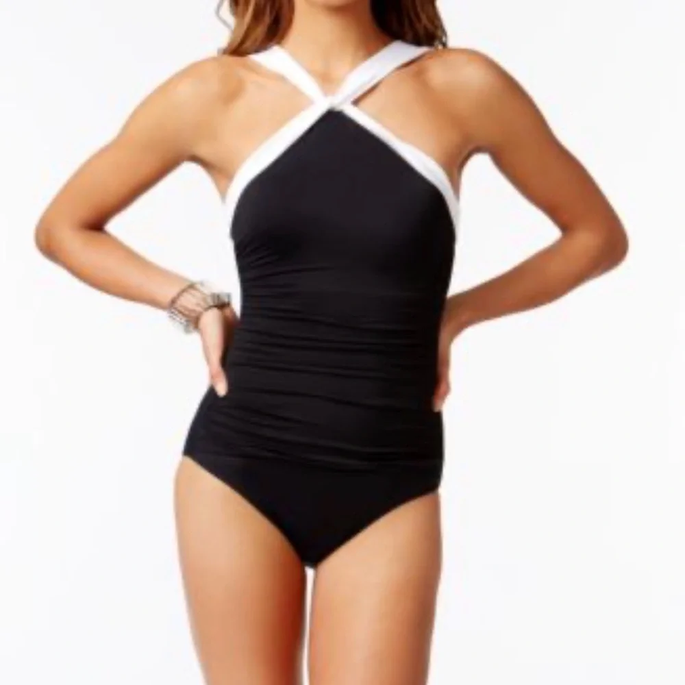 Ralph Lauren Black One-Piece Swimsuit with White Trim - Picture 6 of 7